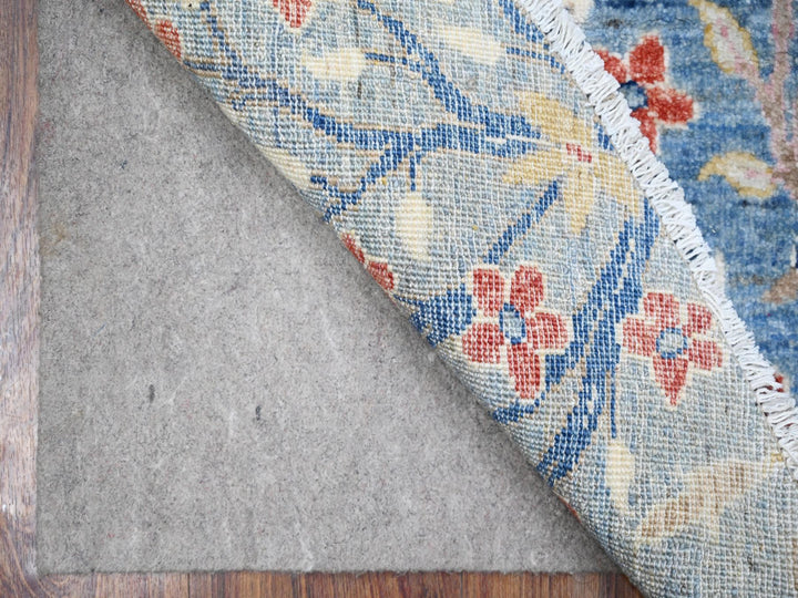 6'1" x 6'2" New Hand Knotted Blue Wool Round Oriental Rug - MOA10288717