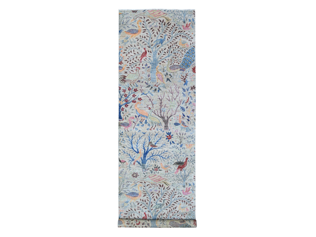 4'1" x 15'11" New Hand Knotted Grey Wool Runner Oriental Rug - MOA10288718