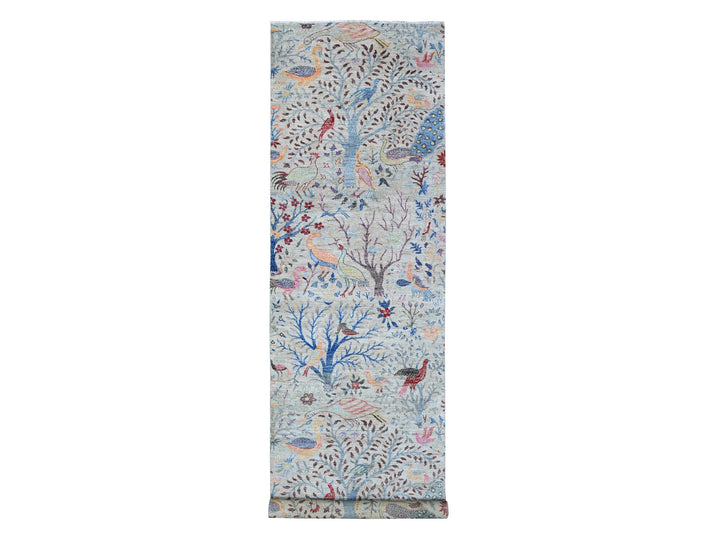 4'1" x 15'11" New Hand Knotted Grey Wool Runner Oriental Rug - MOA10288718