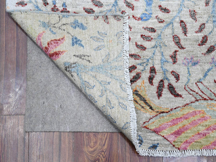 4'1" x 15'11" New Hand Knotted Grey Wool Runner Oriental Rug - MOA10288718