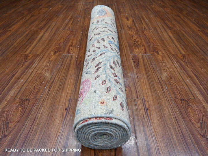 4'1" x 15'11" New Hand Knotted Grey Wool Runner Oriental Rug - MOA10288718