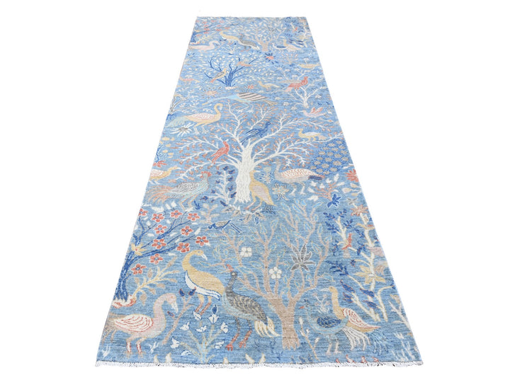 3'11" x 11'10" New Hand Knotted Blue Wool Runner Oriental Rug - MOA10288719