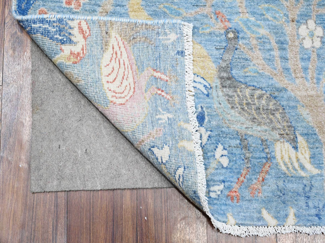 3'11" x 11'10" New Hand Knotted Blue Wool Runner Oriental Rug - MOA10288719
