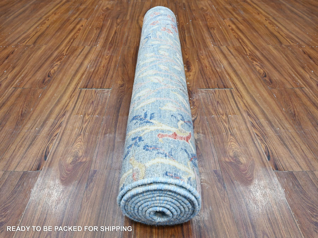 3'11" x 11'10" New Hand Knotted Blue Wool Runner Oriental Rug - MOA10288719