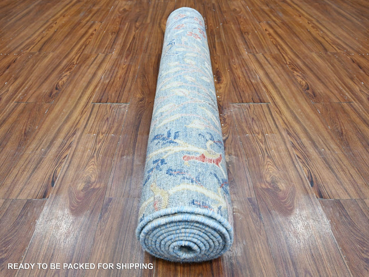 3'11" x 11'10" New Hand Knotted Blue Wool Runner Oriental Rug - MOA10288719