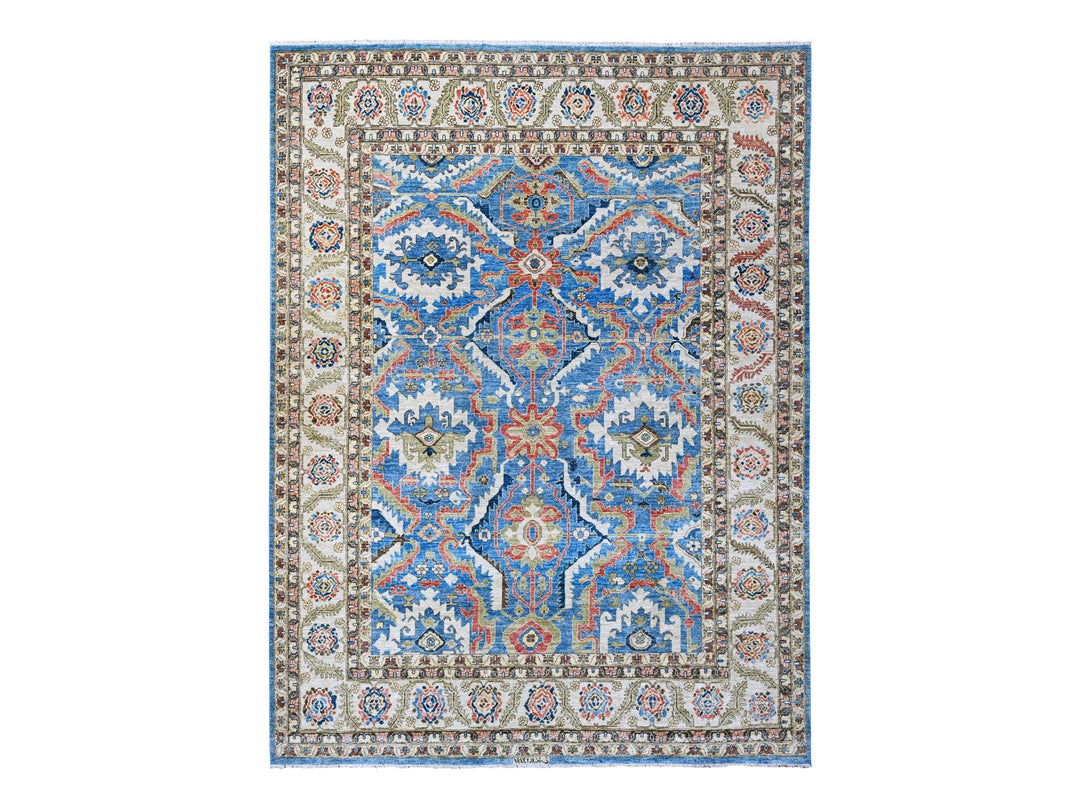 8'11" x 11'8" New Hand Knotted Blue Wool Rectangle Oriental Rug - MOA10288731