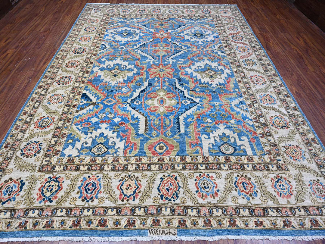 8'11" x 11'8" New Hand Knotted Blue Wool Rectangle Oriental Rug - MOA10288731