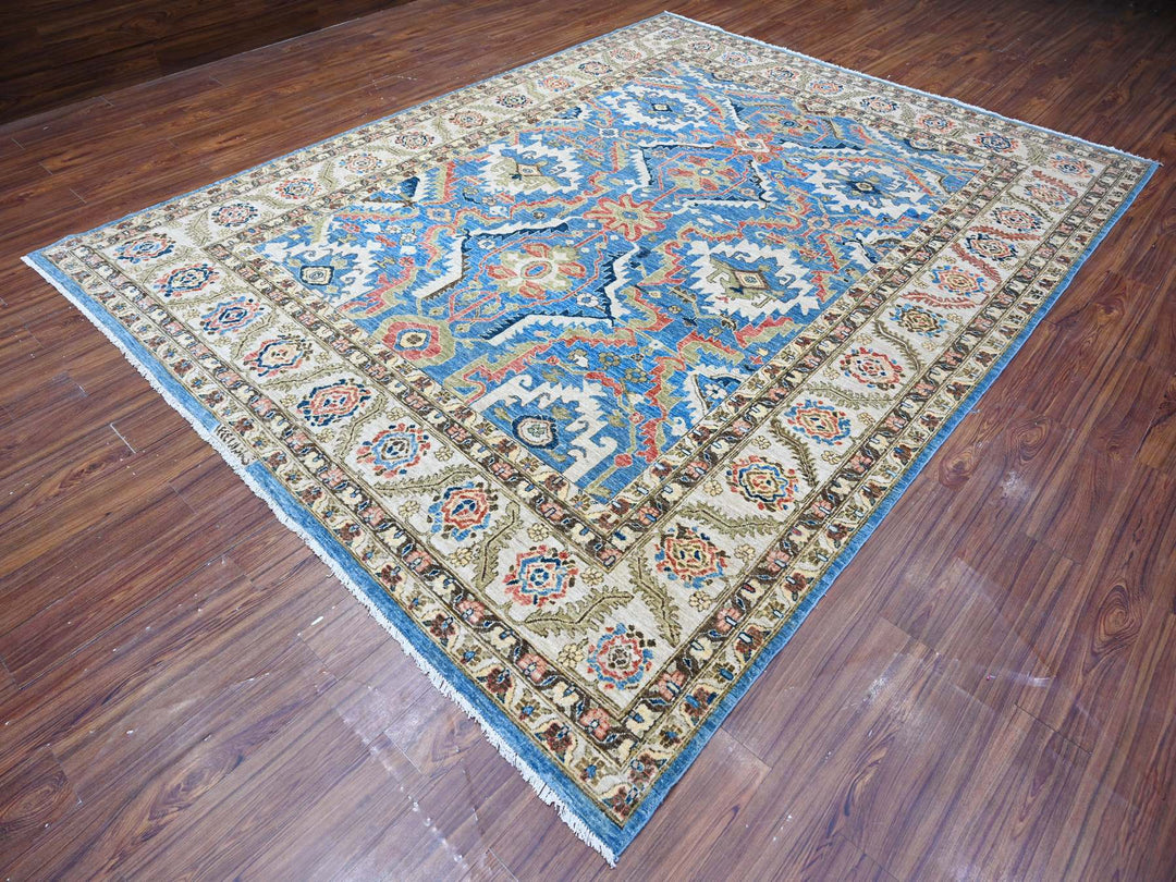 8'11" x 11'8" New Hand Knotted Blue Wool Rectangle Oriental Rug - MOA10288731