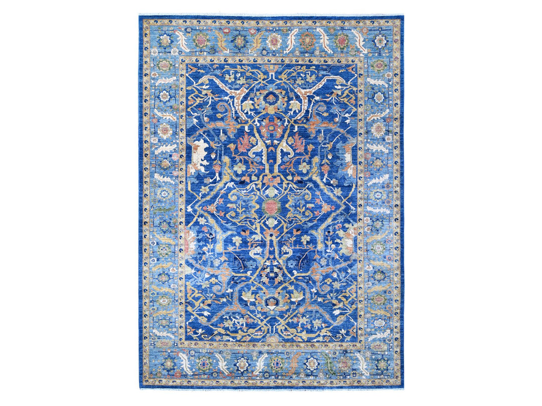 8'7" x 11'11" New Hand Knotted Blue Wool Rectangle Oriental Rug - MOA10288733