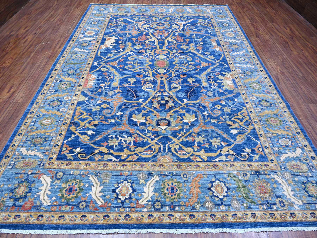 8'7" x 11'11" New Hand Knotted Blue Wool Rectangle Oriental Rug - MOA10288733