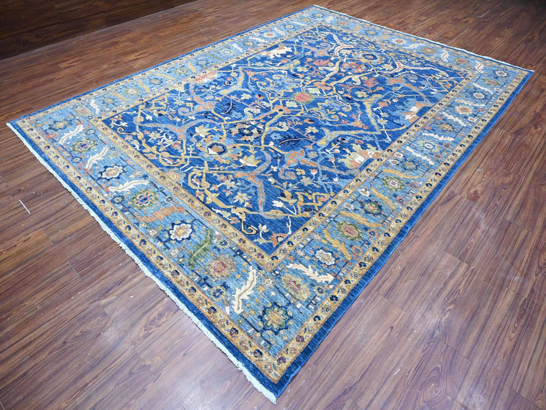 8'7" x 11'11" New Hand Knotted Blue Wool Rectangle Oriental Rug - MOA10288733