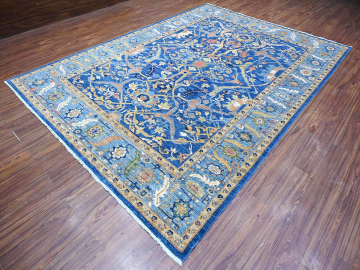 8'7" x 11'11" New Hand Knotted Blue Wool Rectangle Oriental Rug - MOA10288733