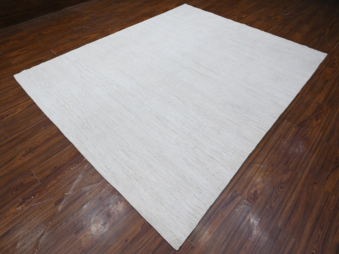 7'11" x 9'8" New Hand Knotted Ivory Wool Rectangle Oriental Rug - MOA10288737
