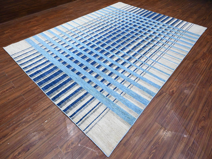8'8" x 11'7" New Hand Knotted Grey Wool Rectangle Oriental Rug - MOA10288739