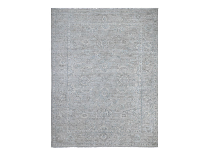 9'11" x 13'0" New Hand Knotted Grey Wool Rectangle Oriental Rug - MOA10288743