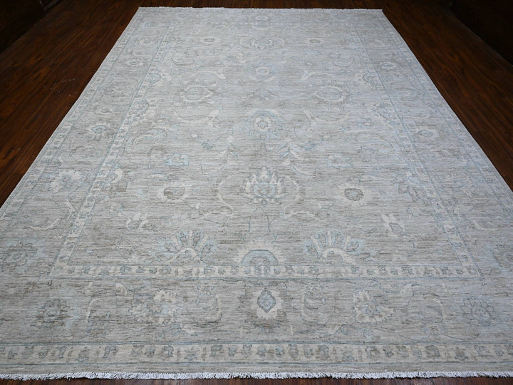 9'11" x 13'0" New Hand Knotted Grey Wool Rectangle Oriental Rug - MOA10288743