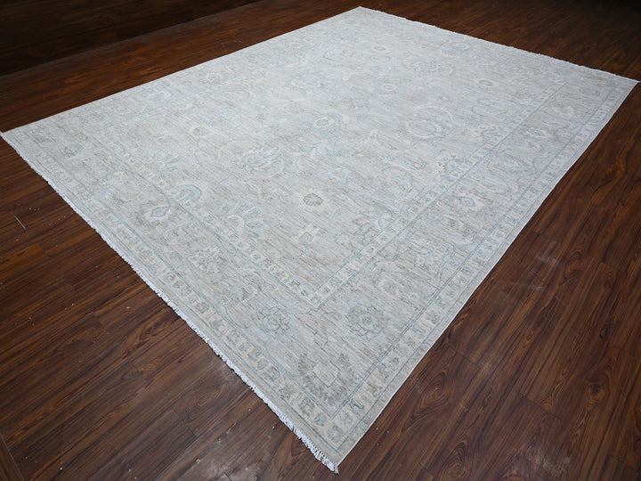 9'11" x 13'0" New Hand Knotted Grey Wool Rectangle Oriental Rug - MOA10288743