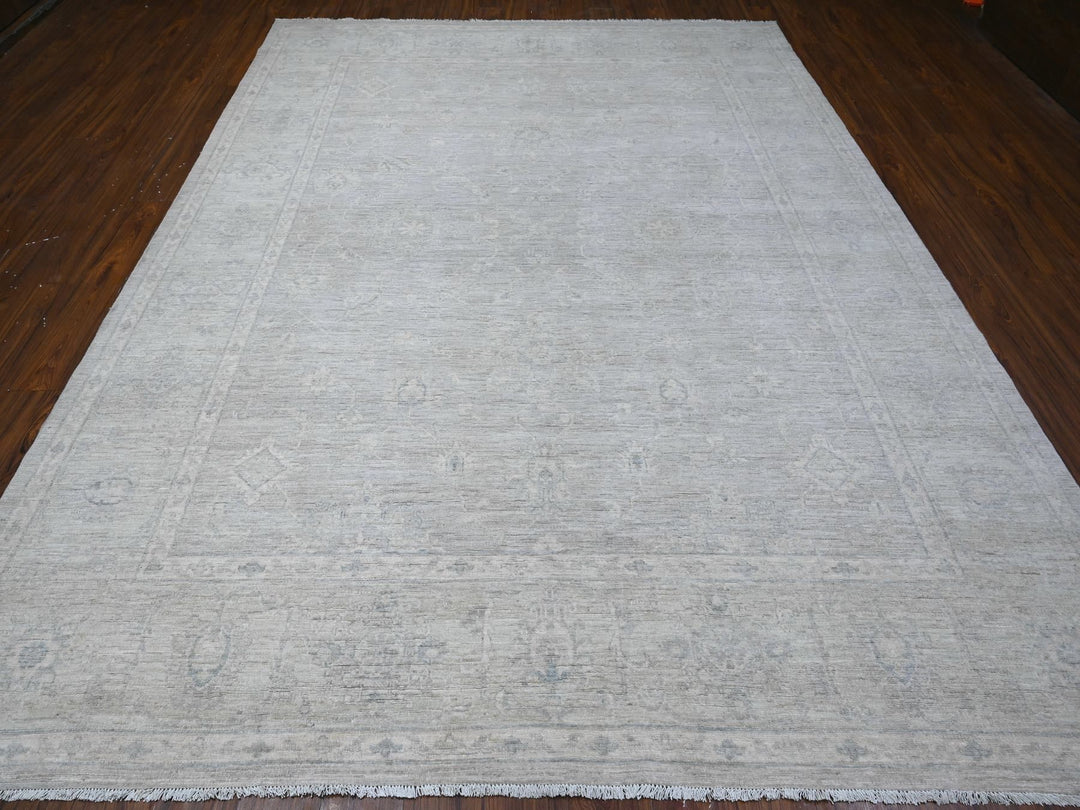 8'10" x 11'6" New Hand Knotted Grey Wool Rectangle Oriental Rug - MOA10288749