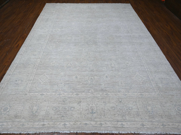 8'10" x 11'6" New Hand Knotted Grey Wool Rectangle Oriental Rug - MOA10288749