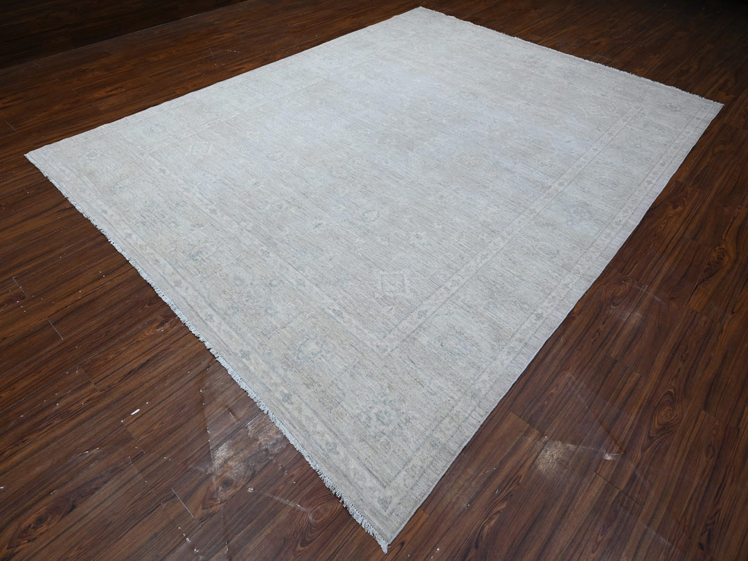 8'10" x 11'6" New Hand Knotted Grey Wool Rectangle Oriental Rug - MOA10288749