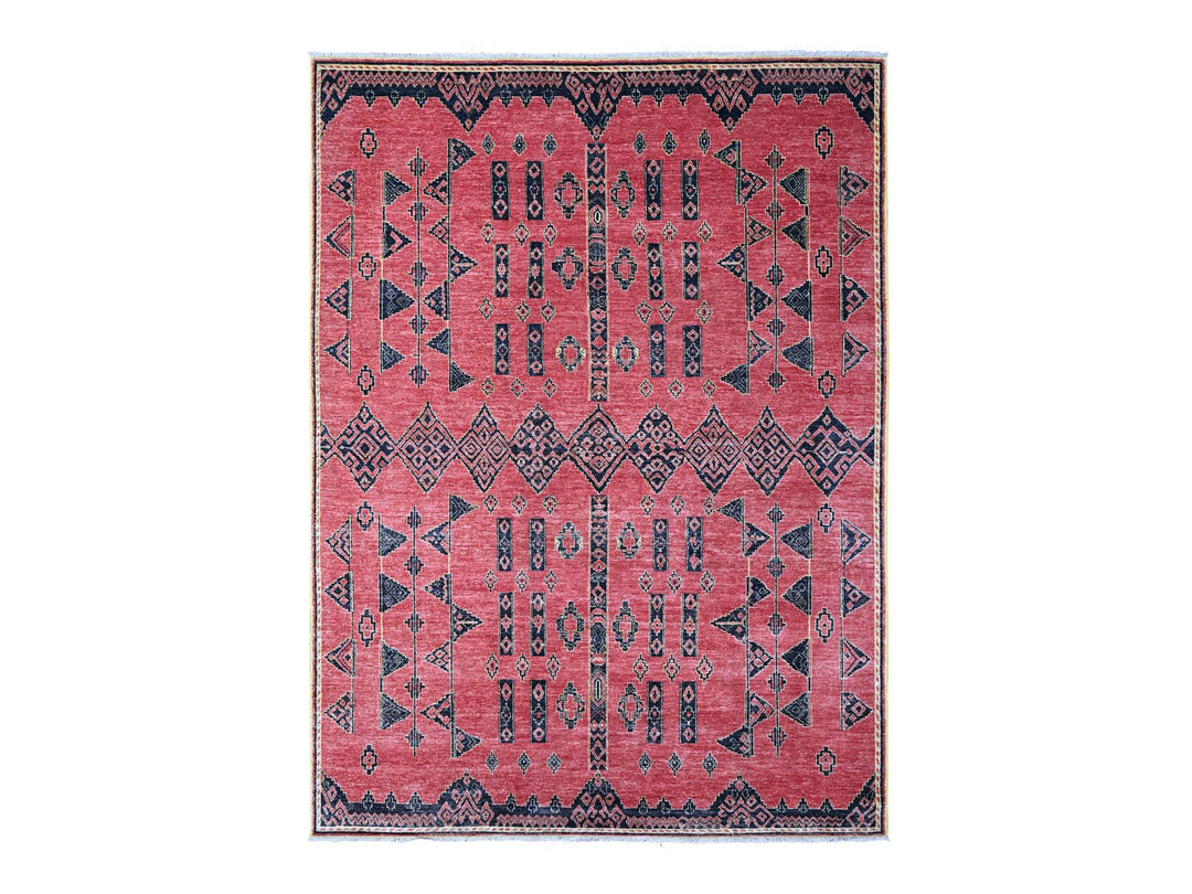 8'7" x 11'3" New Hand Knotted Red Wool Rectangle Oriental Rug - MOA10288750