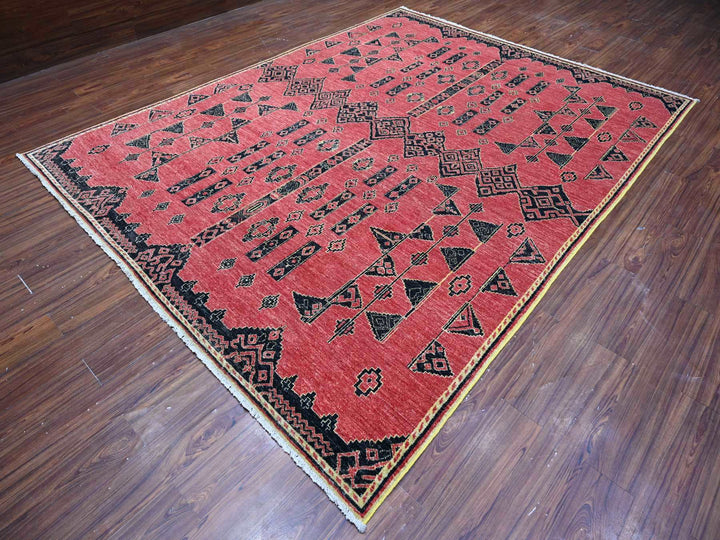 8'7" x 11'3" New Hand Knotted Red Wool Rectangle Oriental Rug - MOA10288750