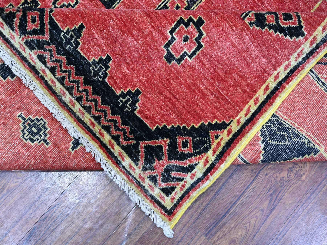 8'7" x 11'3" New Hand Knotted Red Wool Rectangle Oriental Rug - MOA10288750