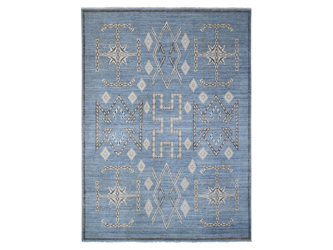 10'0" x 13'9" New Hand Knotted Blue Wool Rectangle Oriental Rug - MOA10288751