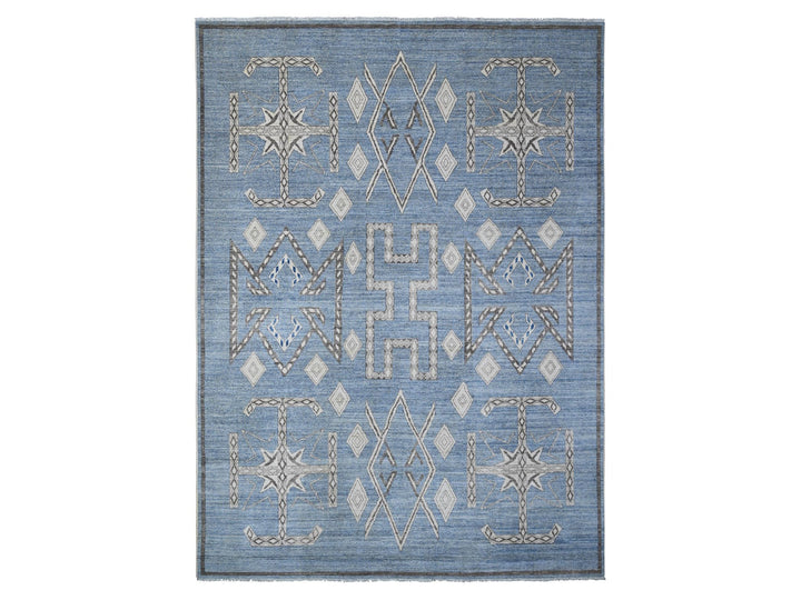 10'0" x 13'9" New Hand Knotted Blue Wool Rectangle Oriental Rug - MOA10288751