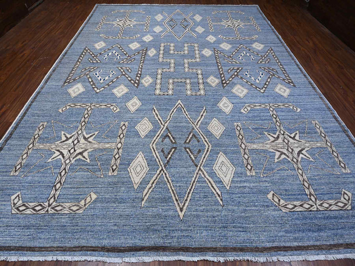 10'0" x 13'9" New Hand Knotted Blue Wool Rectangle Oriental Rug - MOA10288751