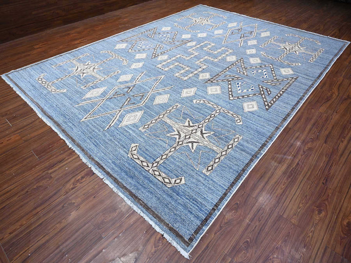 10'0" x 13'9" New Hand Knotted Blue Wool Rectangle Oriental Rug - MOA10288751