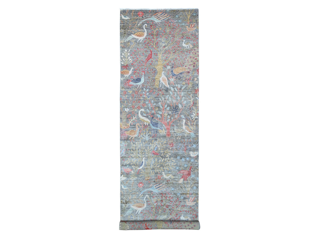 4'0" x 15'11" New Hand Knotted Grey Wool Runner Oriental Rug - MOA10288755
