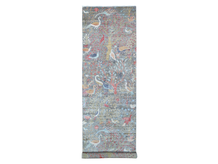 4'0" x 15'11" New Hand Knotted Grey Wool Runner Oriental Rug - MOA10288755