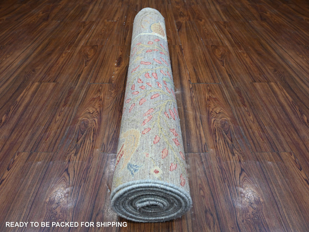4'0" x 15'11" New Hand Knotted Grey Wool Runner Oriental Rug - MOA10288755