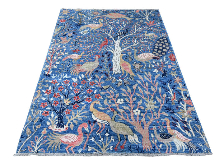 4'11" x 6'10" New Hand Knotted Blue Wool Rectangle Oriental Rug - MOA10288765