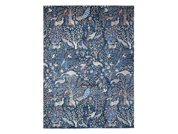 10'0" x 13'7" New Hand Knotted Blue Wool Rectangle Oriental Rug - MOA10288767