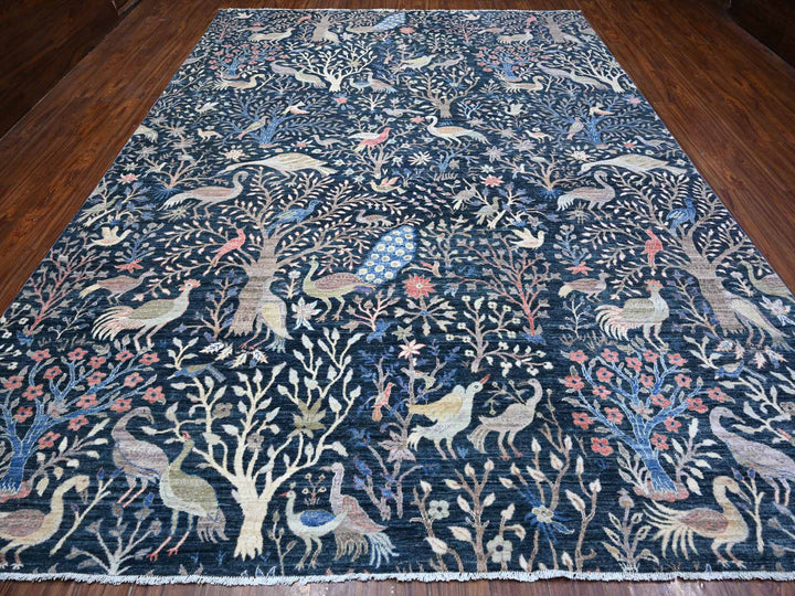 10'0" x 13'7" New Hand Knotted Blue Wool Rectangle Oriental Rug - MOA10288767
