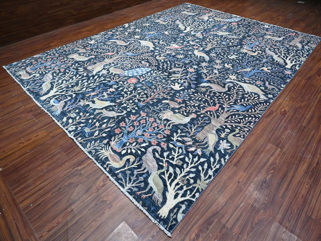 10'0" x 13'7" New Hand Knotted Blue Wool Rectangle Oriental Rug - MOA10288767