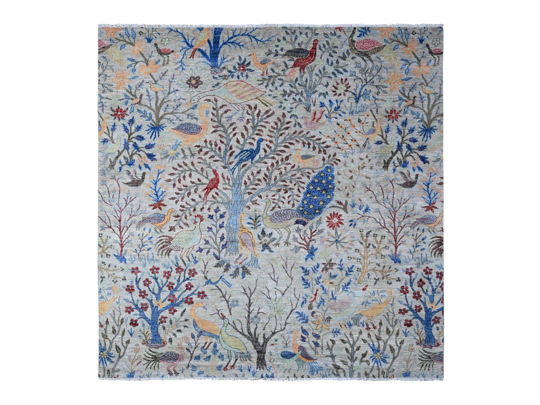8'0" x 8'2" New Hand Knotted Grey Wool Square Oriental Rug - MOA10288769