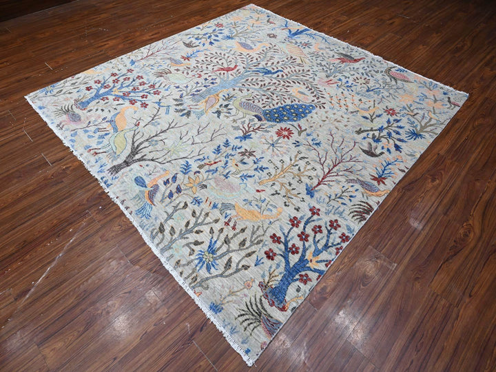 8'0" x 8'2" New Hand Knotted Grey Wool Square Oriental Rug - MOA10288769