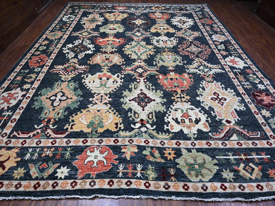 11'10" x 14'5" New Hand Knotted Black Wool Rectangle Oriental Rug - MOA10288774
