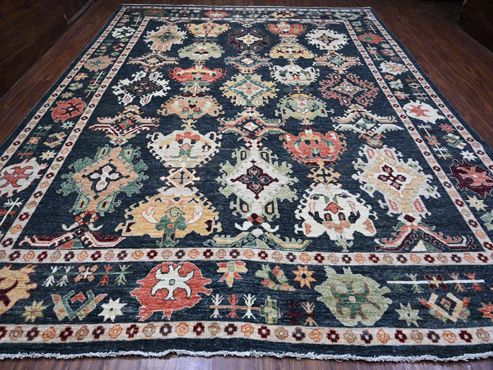 11'10" x 14'5" New Hand Knotted Black Wool Rectangle Oriental Rug - MOA10288774