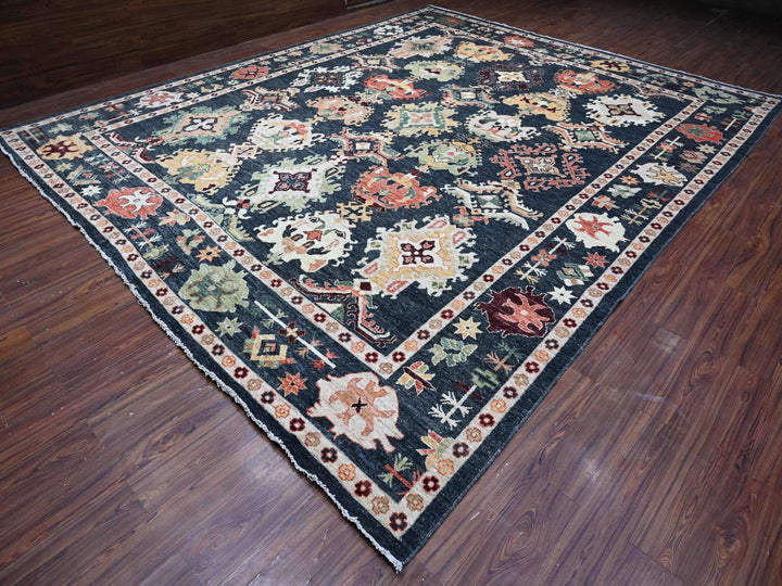 11'10" x 14'5" New Hand Knotted Black Wool Rectangle Oriental Rug - MOA10288774