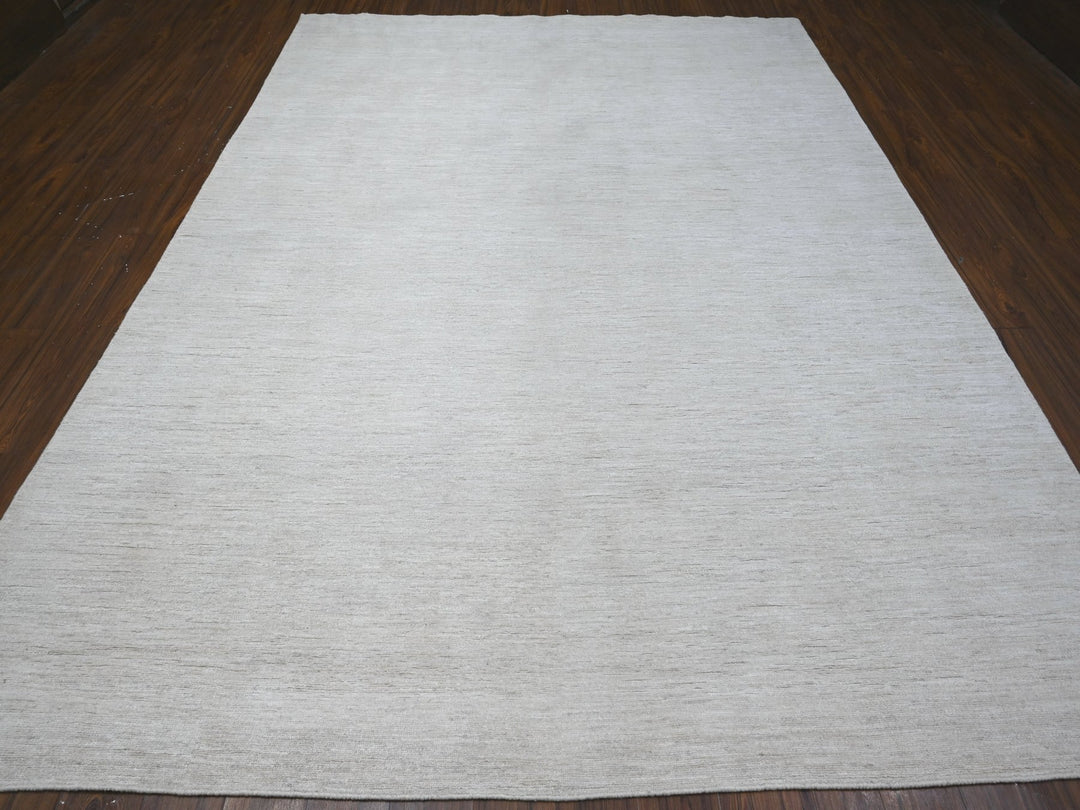 8'9" x 11'9" New Hand Knotted Ivory Wool Rectangle Oriental Rug - MOA10288776