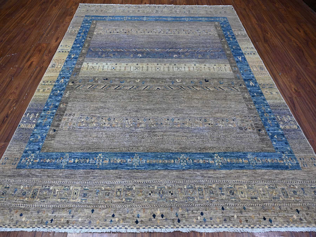 7'10" x 9'9" New Hand Knotted Grey Wool Rectangle Oriental Rug - MOA10288788