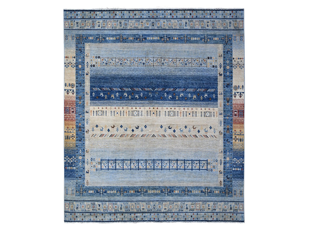 8'3" x 9'6" New Hand Knotted Blue Wool Rectangle Oriental Rug - MOA10288789