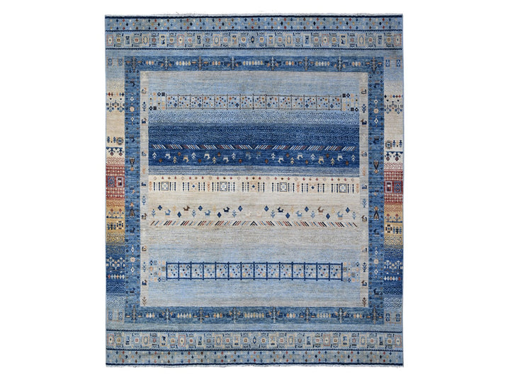 8'3" x 9'6" New Hand Knotted Blue Wool Rectangle Oriental Rug - MOA10288789