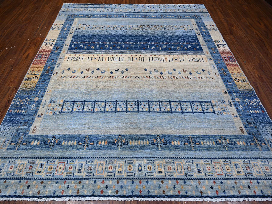 8'3" x 9'6" New Hand Knotted Blue Wool Rectangle Oriental Rug - MOA10288789