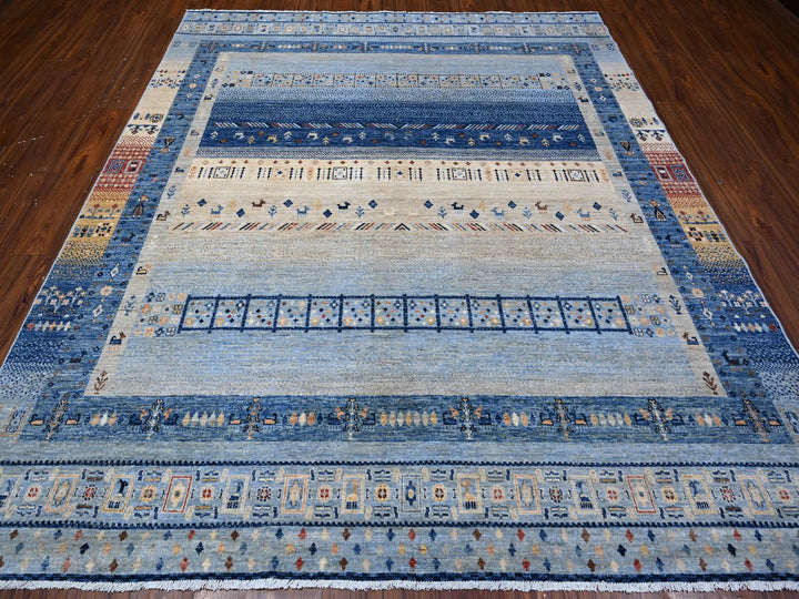 8'3" x 9'6" New Hand Knotted Blue Wool Rectangle Oriental Rug - MOA10288789