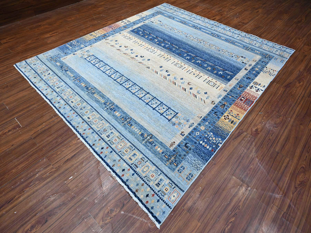 8'3" x 9'6" New Hand Knotted Blue Wool Rectangle Oriental Rug - MOA10288789